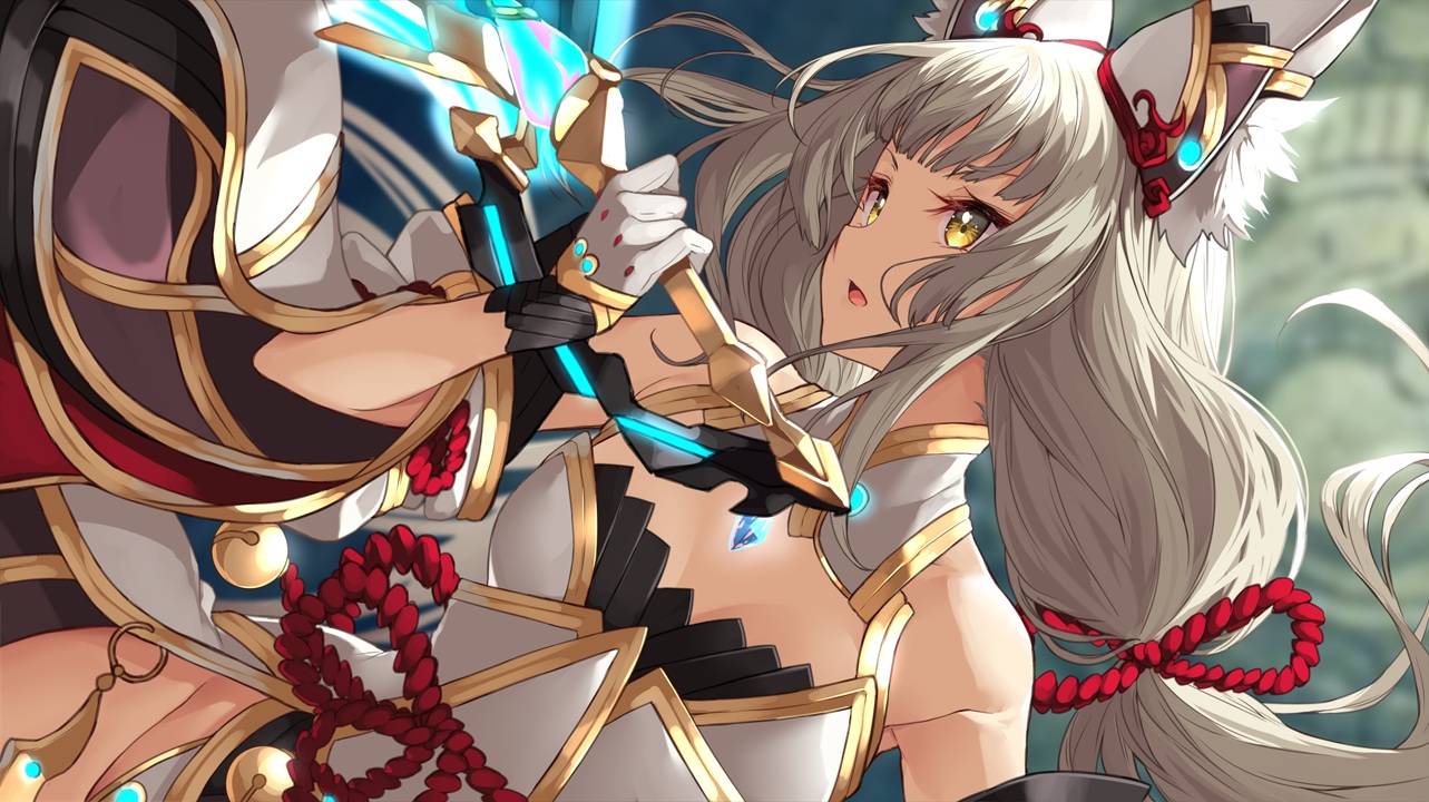 animal_ears, catgirl, close, gloves, gray_hair, leotard, long_hair, niyah_(xenoblade)