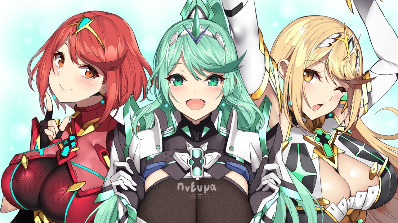 blonde_hair, blush, breasts, cleavage, close, elbow_gloves, gloves, green_eyes