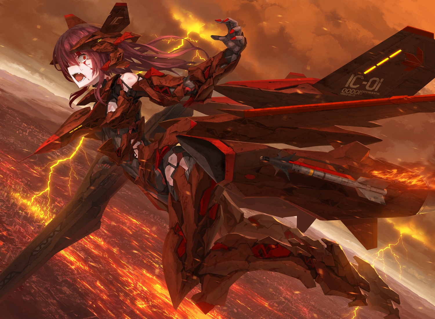 anthropomorphism, fire, mechagirl, polychromatic, project_wingman, red, tom-neko_(zamudo_akiyuki)
