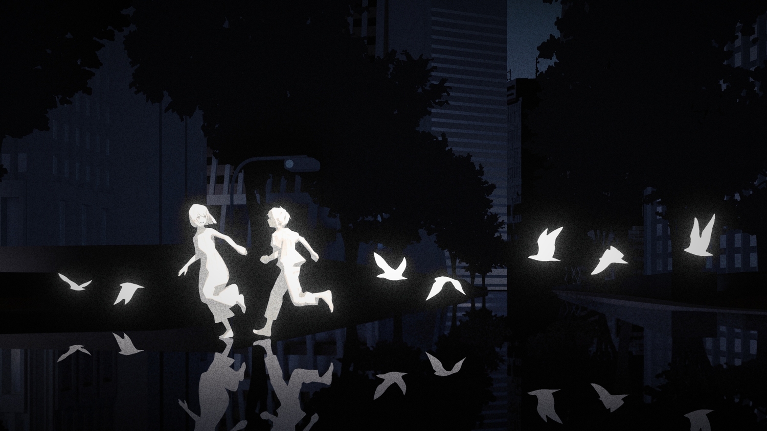 animal, bird, building, city, male, night, oomiya_io, original, polychromatic, tree