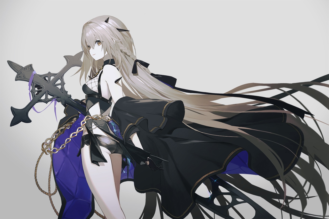 alchemy_stars, areia_(alchemy_stars), ass, brown_eyes, chain, cinkai, cross, gray_hair