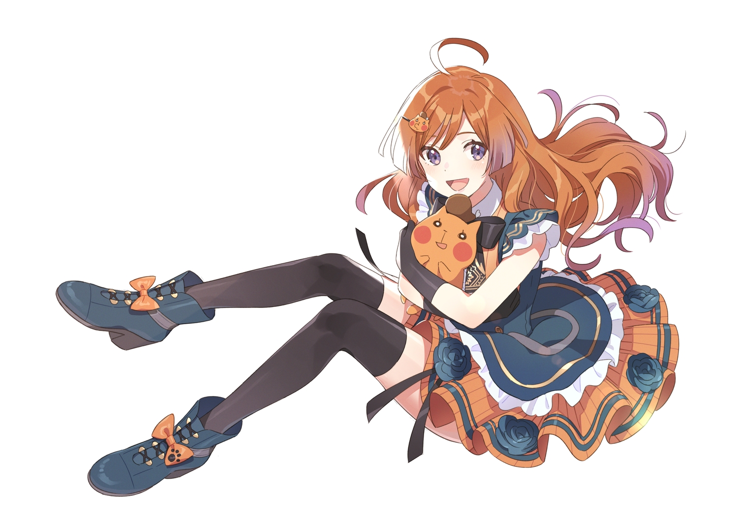 baruko_(vtuber), blush, boots, dress, hechima_(issindotai), indie_virtual_youtuber, long_hair, orange_hair