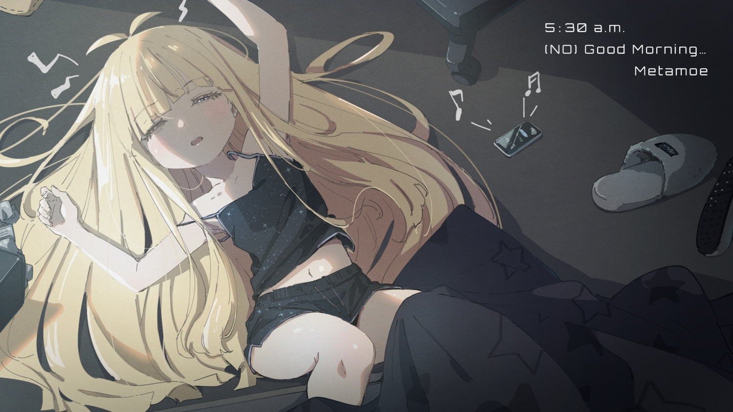 blonde_hair, loli, long_hair, metamoe, metamoe_tube, navel, phone, schatten, shorts