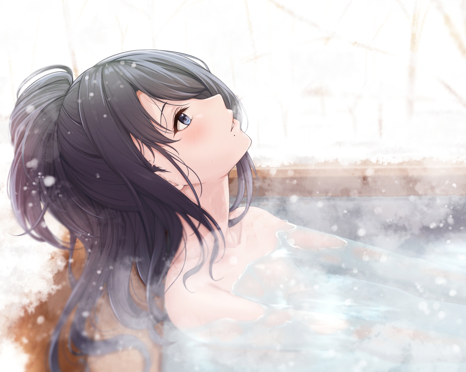 blue_eyes, close, idolmaster, idolmaster_shiny_colors, kazano_hiori, long_hair, nude, onsen