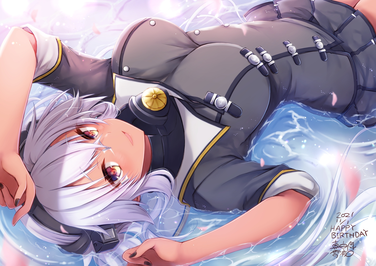 anthropomorphism, dark_skin, kantai_collection, mashiro_yukiya, musashi_(kancolle), signed
