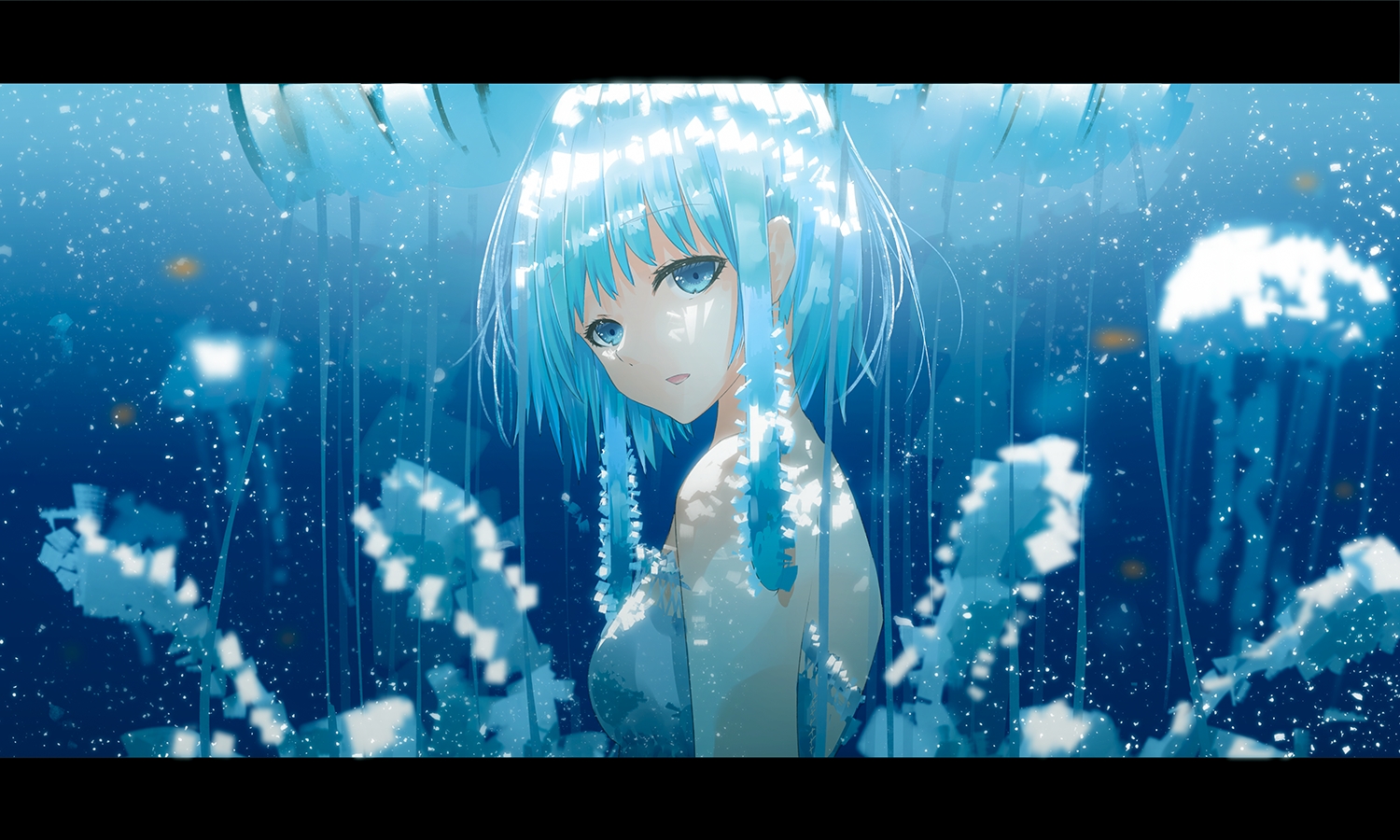 animal, anthropomorphism, aqua_eyes, aqua_hair, blue, bubbles, chocoshi, original