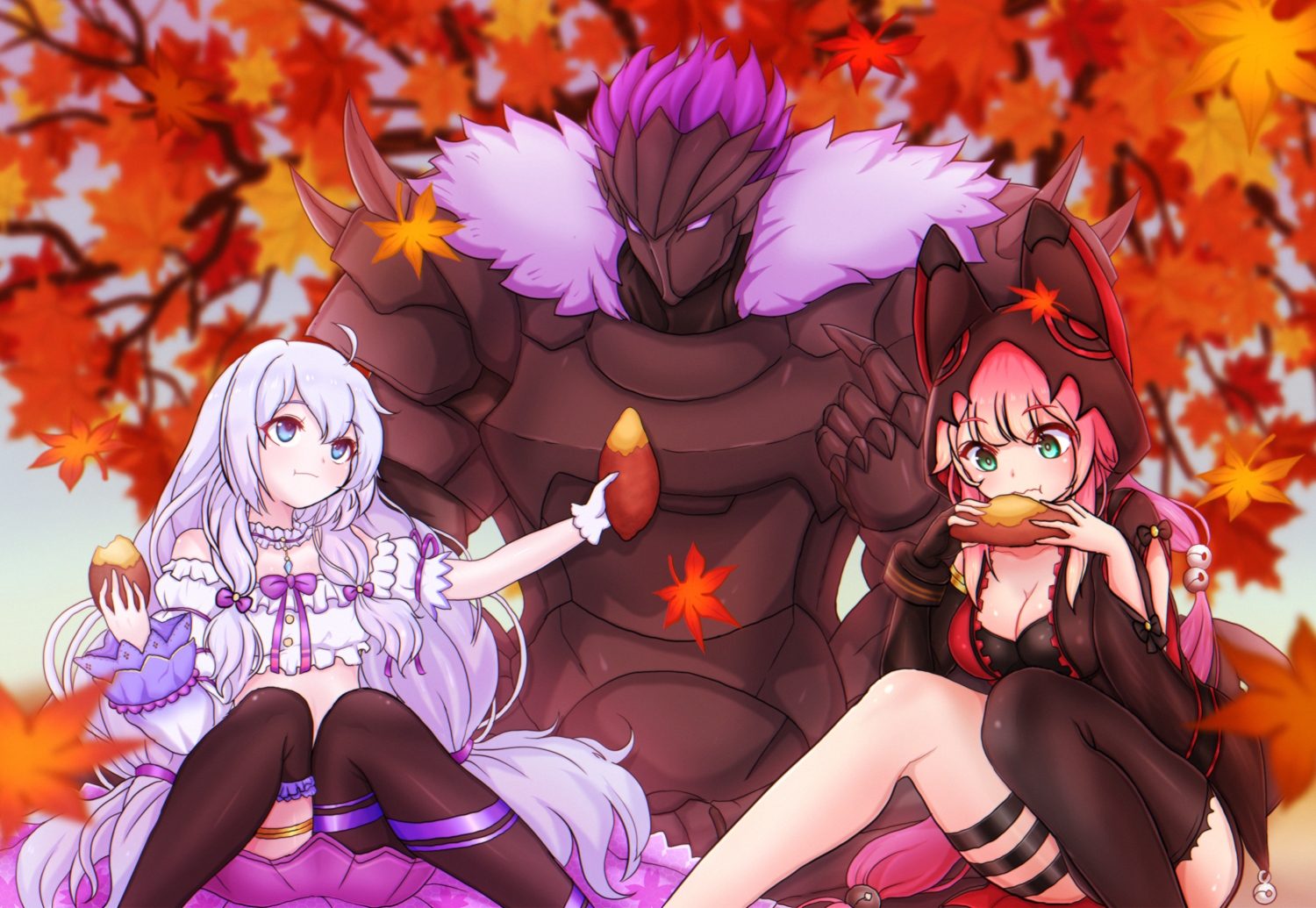 autumn, blue_eyes, breasts, chii_aruel, daram_(shappydude), gloves, green_eyes, hood