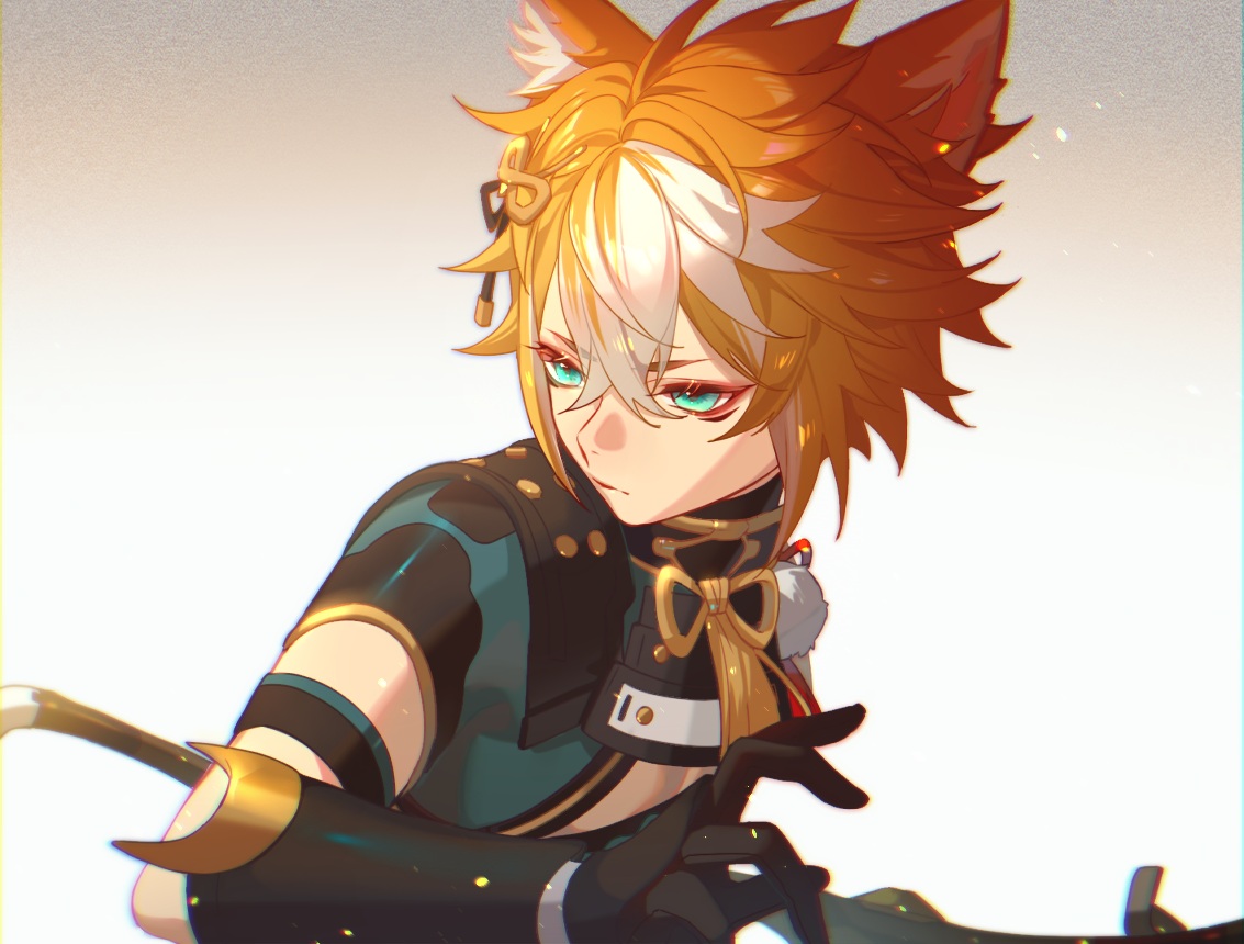 all_male, animal_ears, armor, close, elbow_gloves, genshin_impact, gloves, gorou_(genshin_impact)