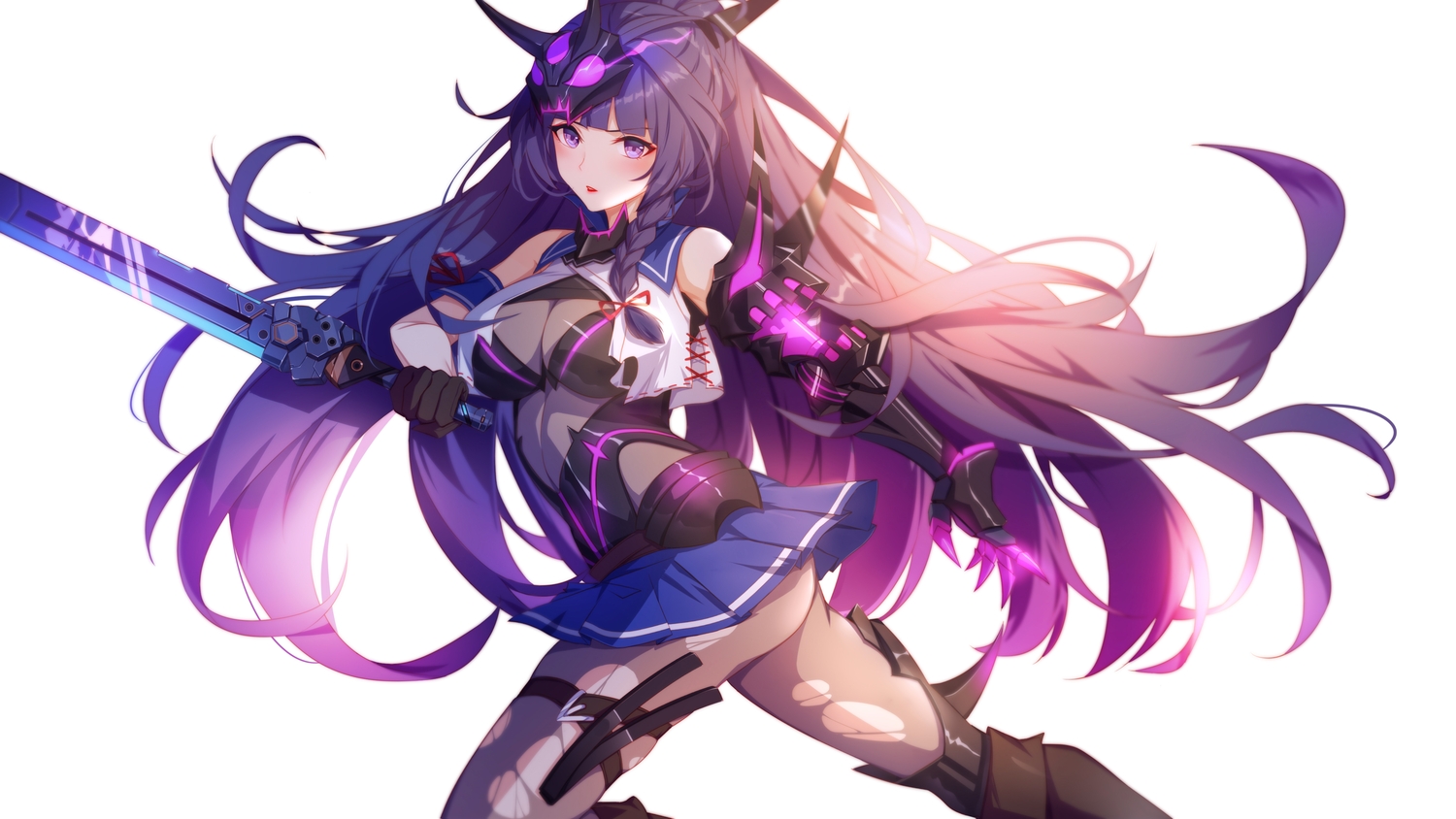 breasts, dress, gloves, gradient, honkai_impact, honkai_(series), long_hair, pantyhose