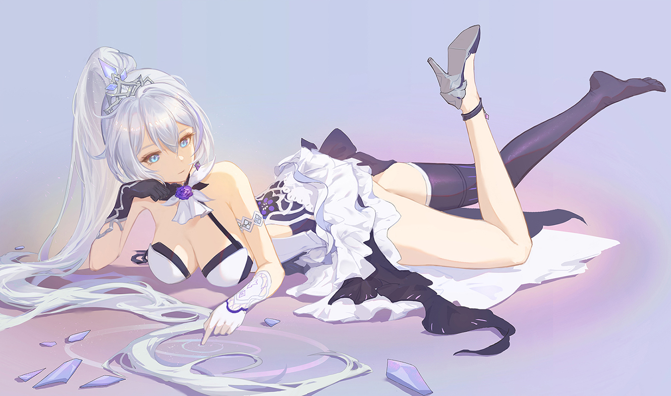 dress, gloves, gray_hair, honkai_impact, honkai_(series), kiana_kaslana, long_hair, ponytail