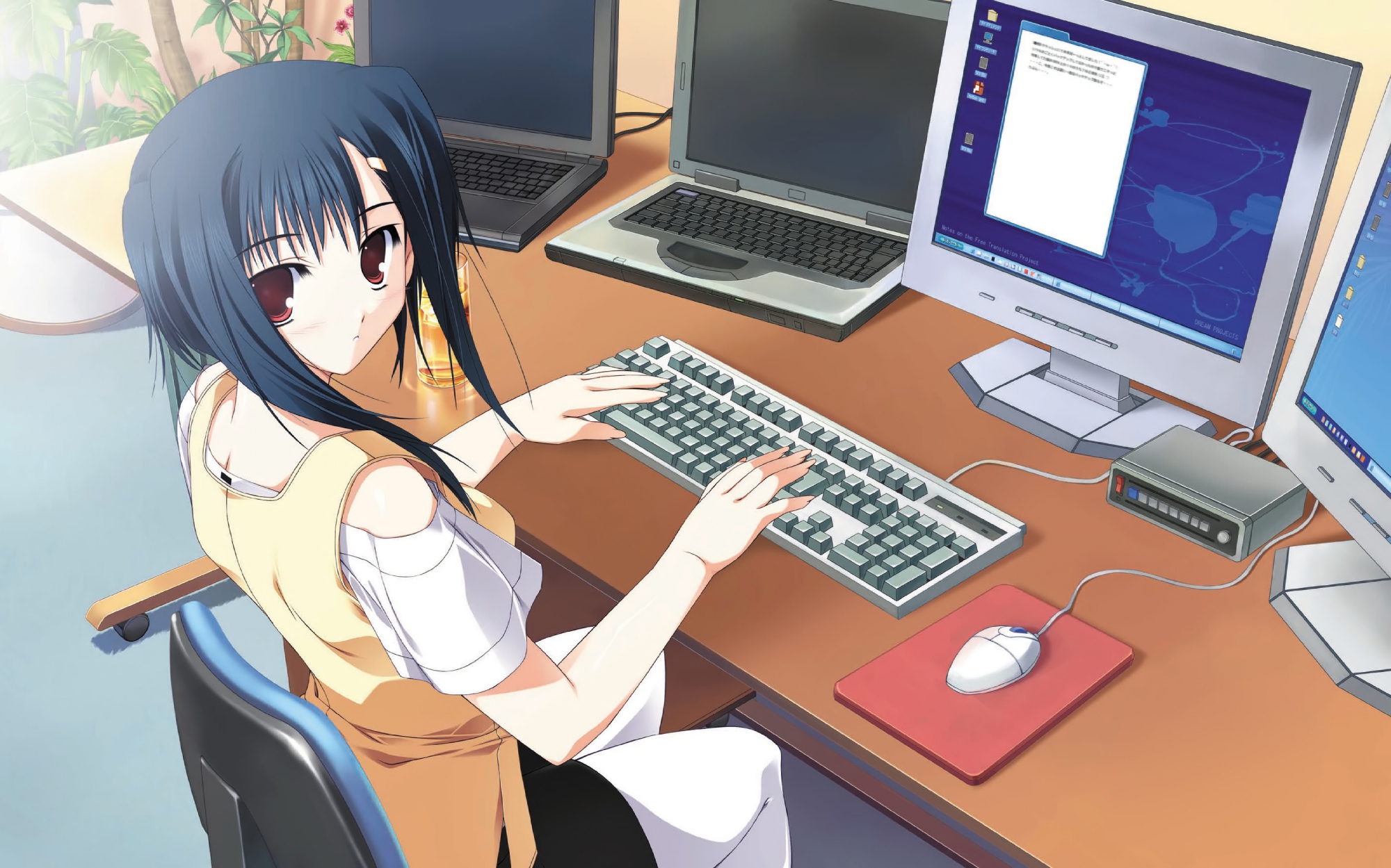 blue_hair, computer, izumi_rikka, primitive_link, purple_software, red_eyes, yuuki_makoto