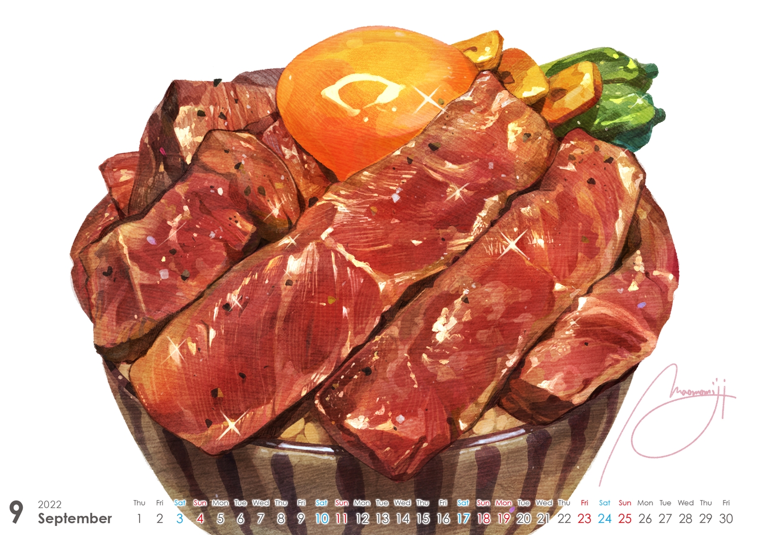 calendar, close, food, momiji_mao, no_humans, original, realistic, signed