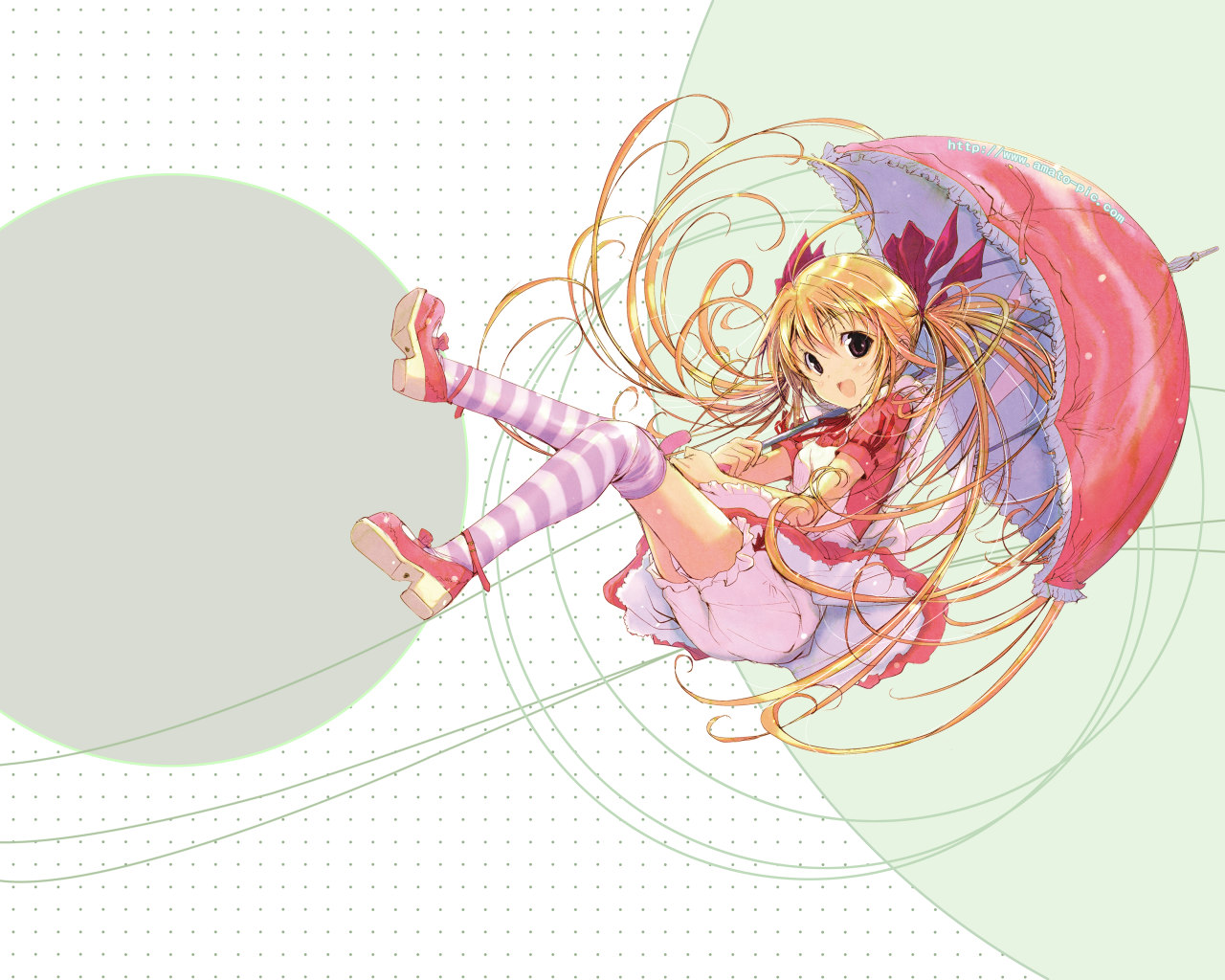blonde_hair, dress, ozaki_hiroki, thighhighs, umbrella