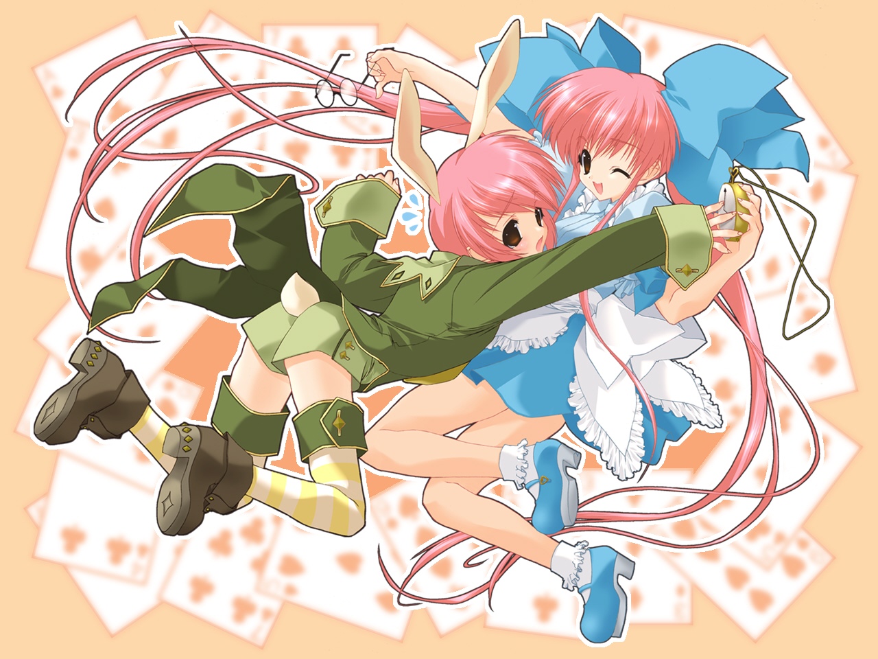 alice_in_wonderland, glasses, kisaragi_mizu, kousaka_alice, kousaka_maria, suigetsu, twins