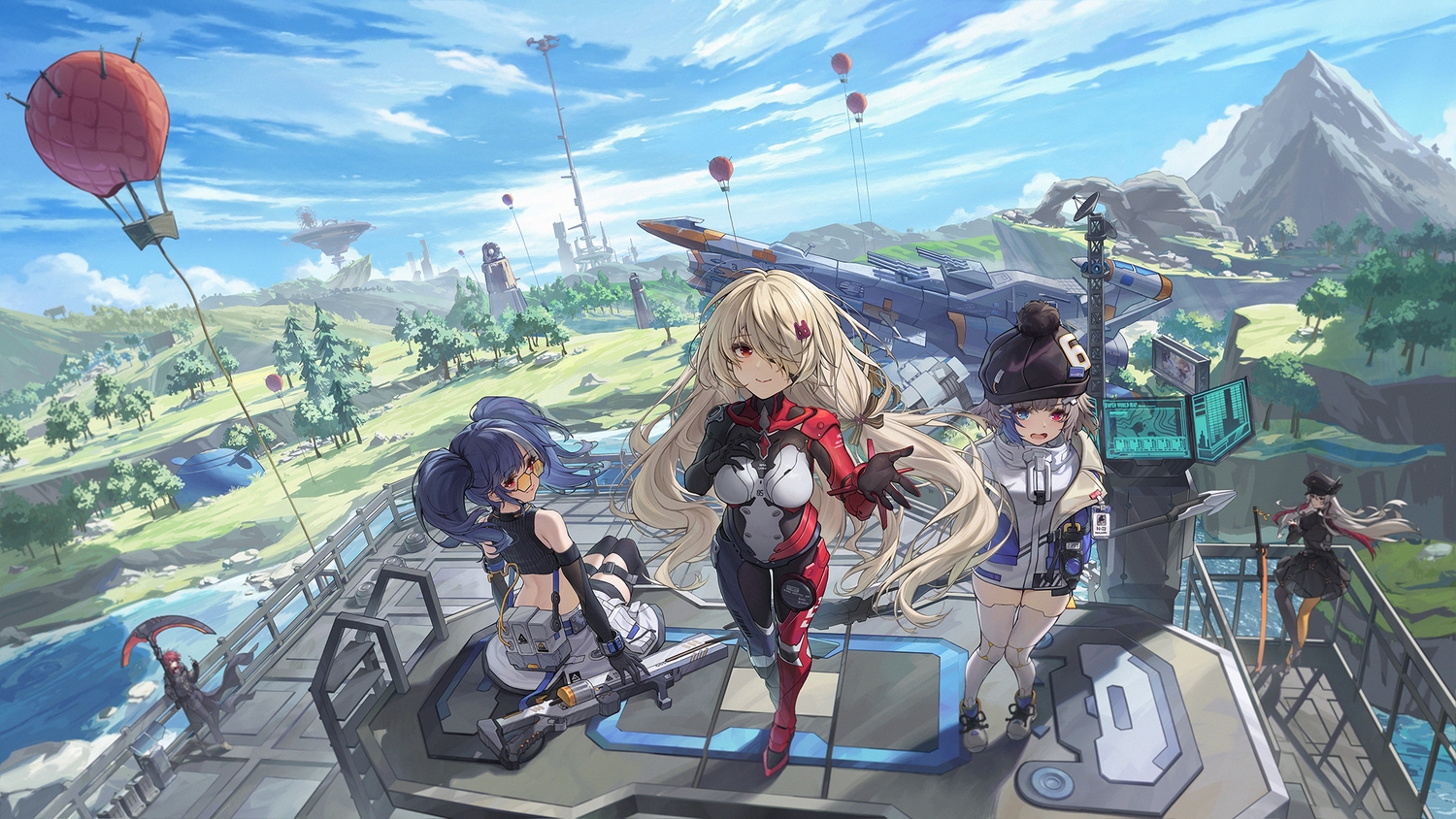 bicolored_eyes, blue_eyes, blue_hair, bodysuit, catsmoon, clouds, cocoritter_(tower_of_fantasy), glasses