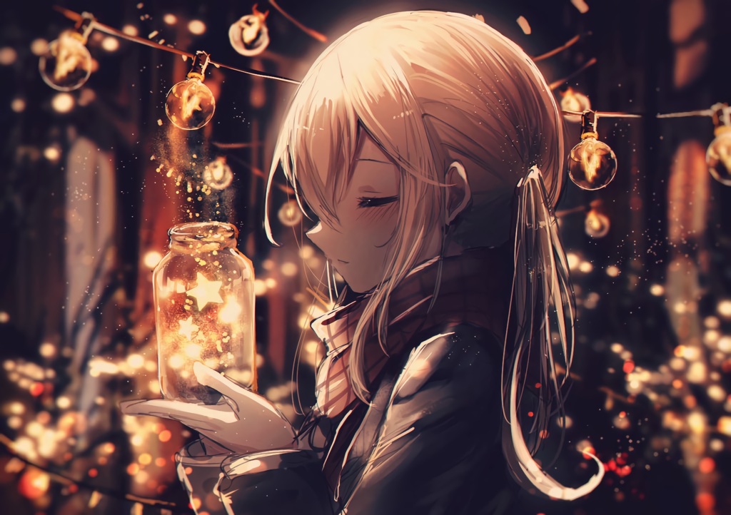 brown_hair, close, long_hair, night, noyu_(noyu23386566), original, polychromatic, scarf