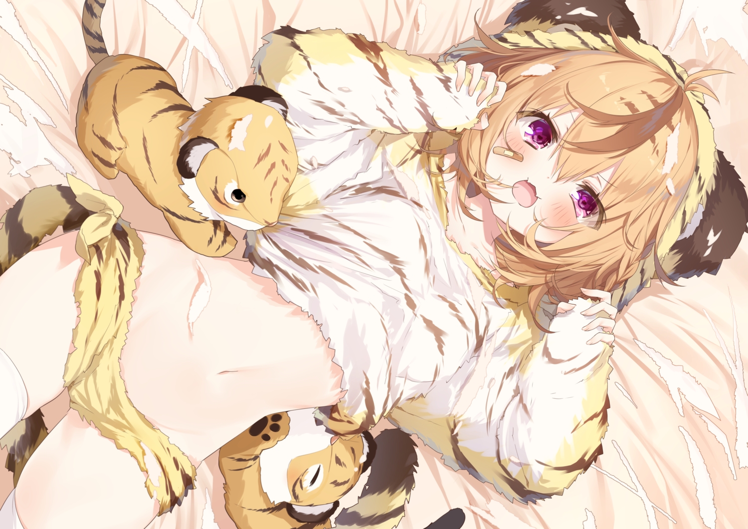 animal, animal_ears, bandaid, blush, brown_hair, catgirl, cat_smile, emia_(castilla)