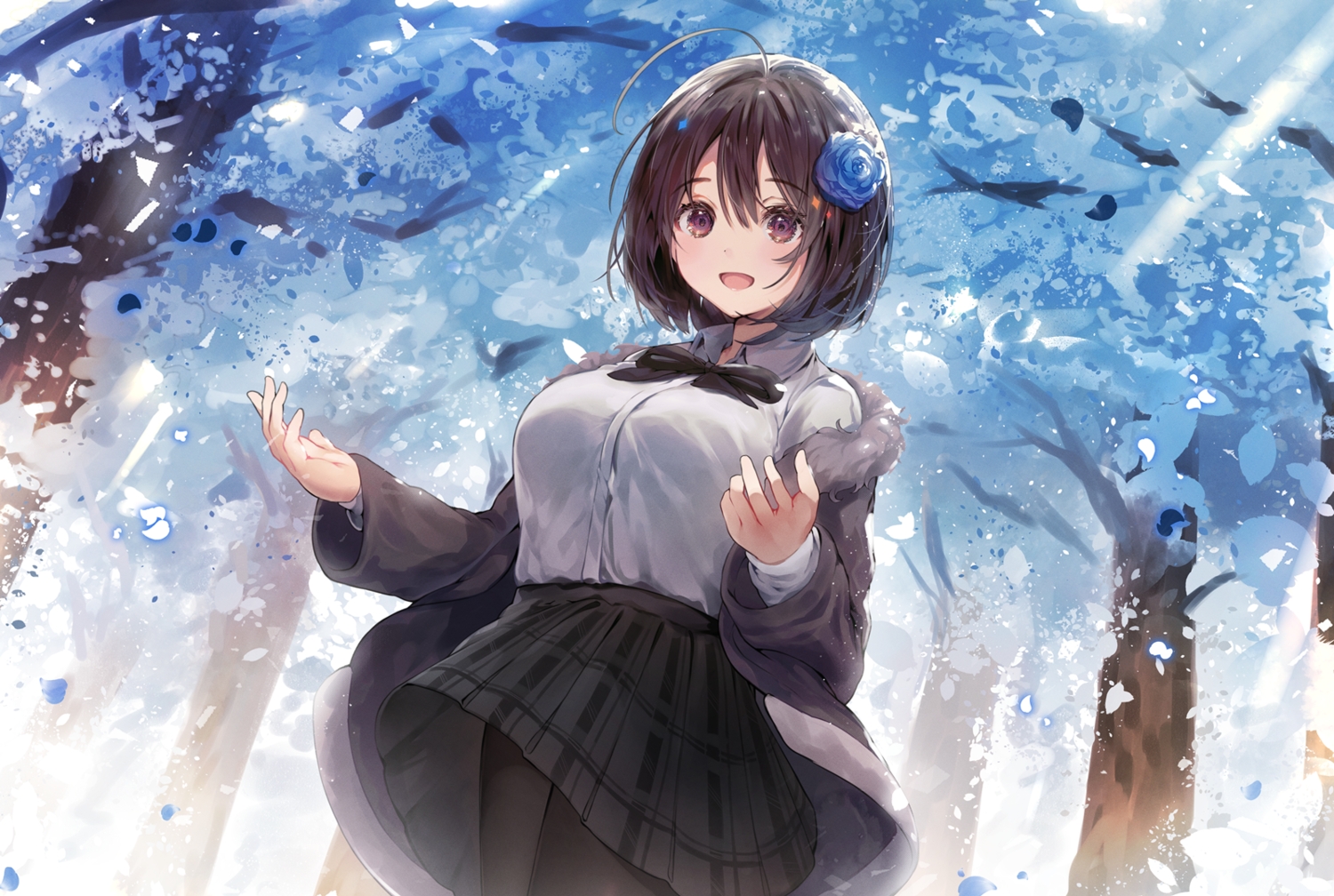 hiromaster_sinta_jh, original, pantyhose, school_uniform, short_hair, skirt, tree