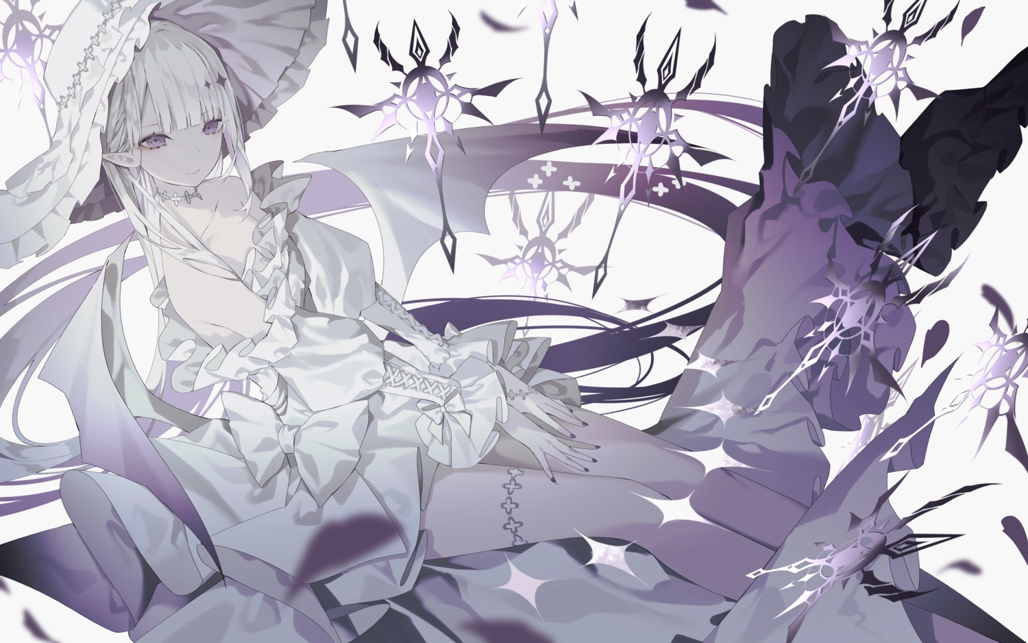 dress, garter, hat, kotarou_(kot_mochi), long_hair, original, pointed_ears, polychromatic