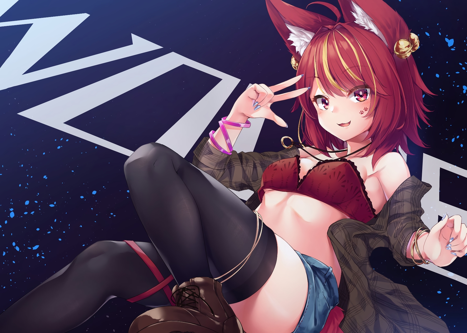 aliasing, animal_ears, bell, blush, boots, bra, cat_smile, garter