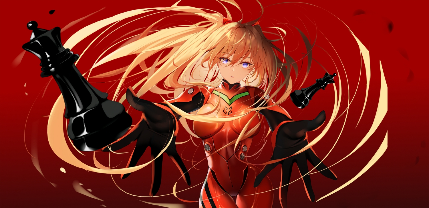 blue_eyes, bodysuit, gradient, long_hair, neon_genesis_evangelion, orange_hair, red, soryu_asuka_langley