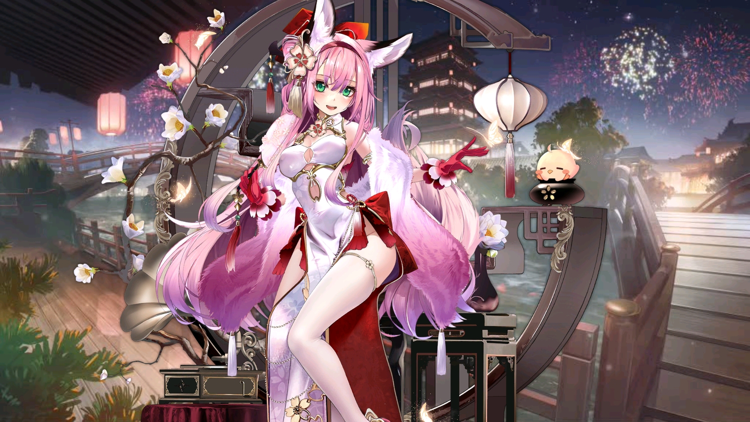 3d, animal, animal_ears, anthropomorphism, azur_lane, bird, bunny_ears, flowers