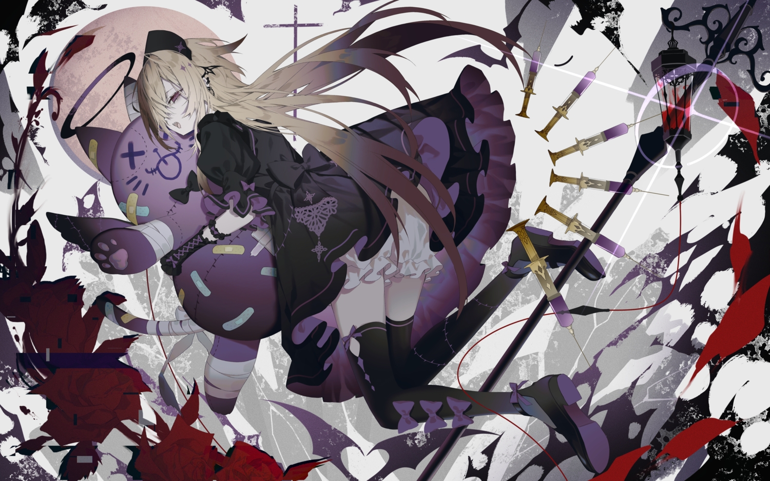 blonde_hair, bloomers, bow, gloves, goth-loli, kotarou_(kot_mochi), lolita_fashion, long_hair