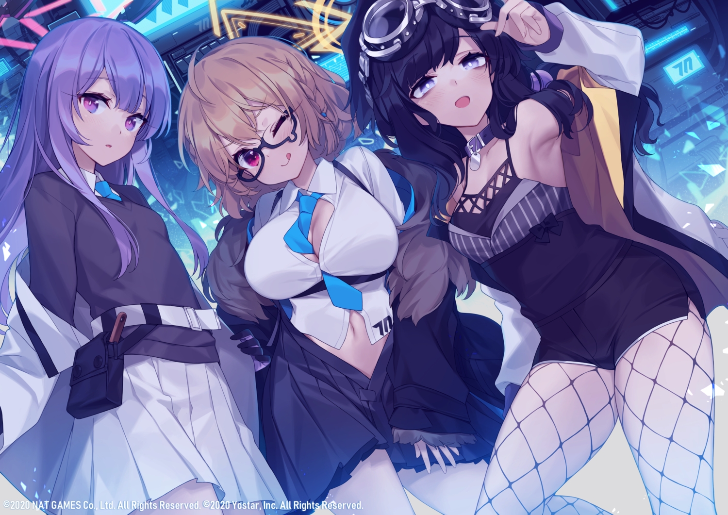 animal_ears, black_hair, blue_archive, braids, breasts, brown_hair, cleavage, collar