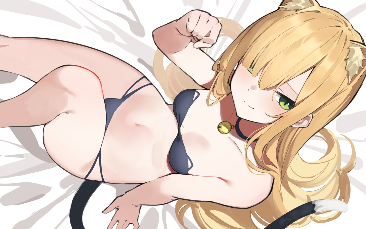amagasa_yun, animal_ears, bell, bikini, blonde_hair, catgirl, choker, fate/grand_order