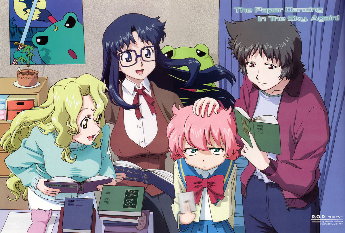 anita_king, black_hair, blonde_hair, blue_eyes, book, green_eyes, long_hair, maggie_mui