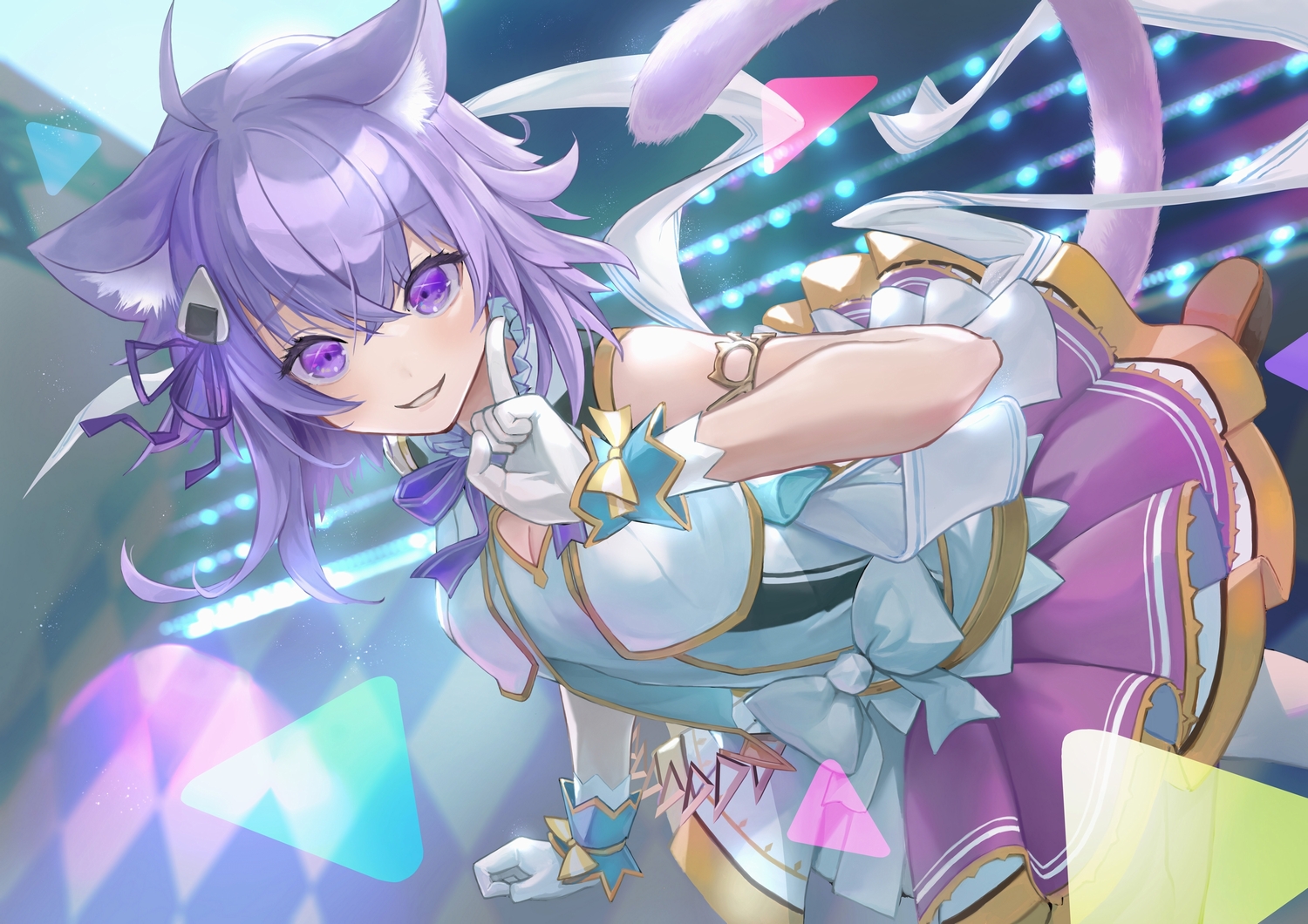 animal_ears, catgirl, coppelia_(futamine), dress, gloves, hololive, nekomata_okayu, purple_eyes