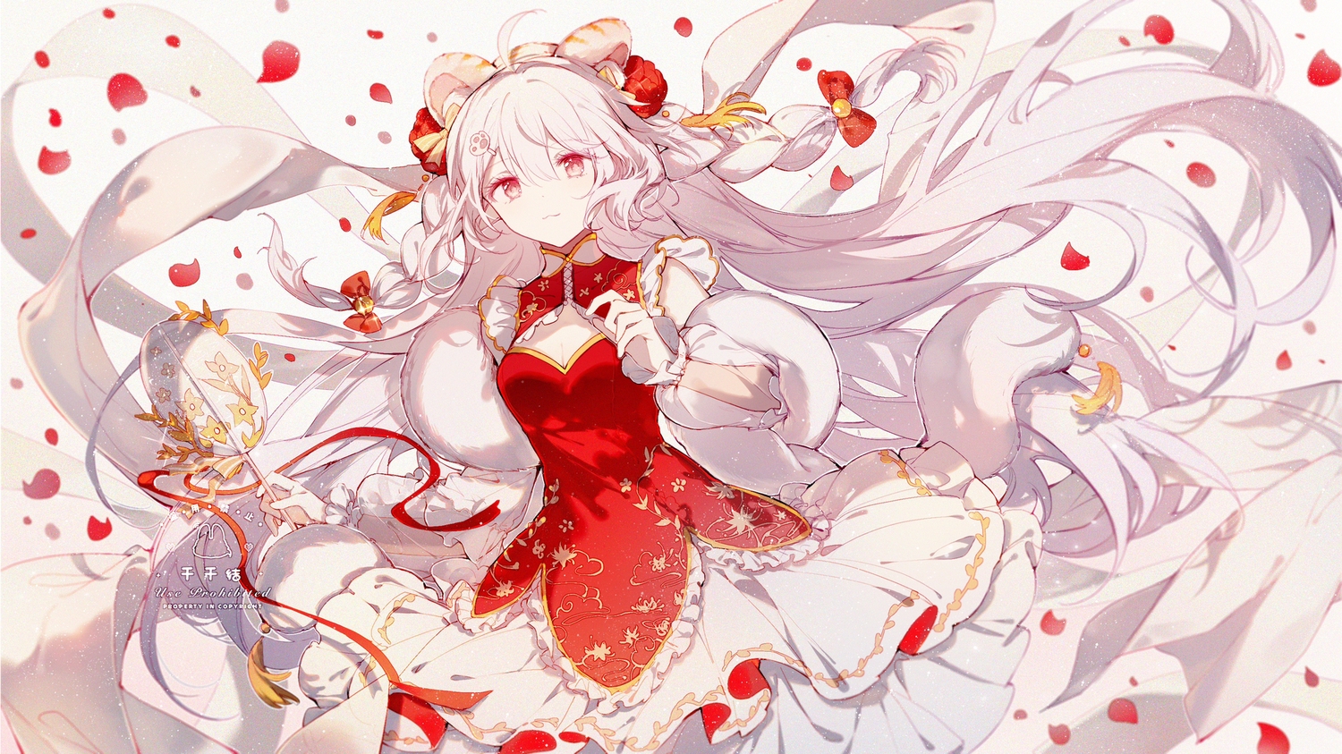 animal_ears, blush, bow, braids, catgirl, cat_smile, chinese_clothes, chinese_dress