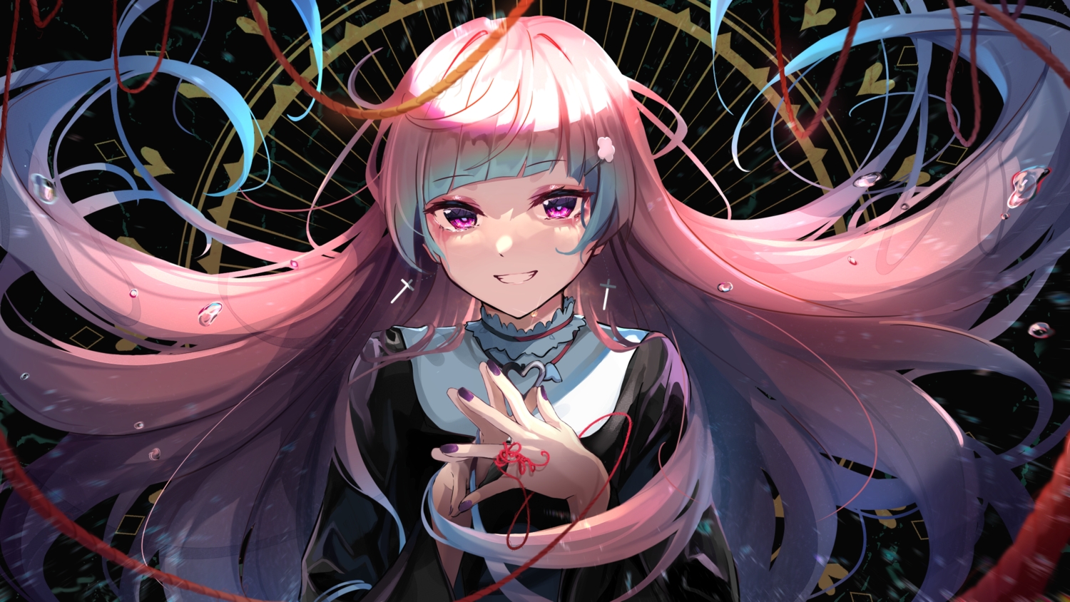 cross, epitamago, long_hair, maeshimashi, pink_eyes, pink_hair, v-wave_project