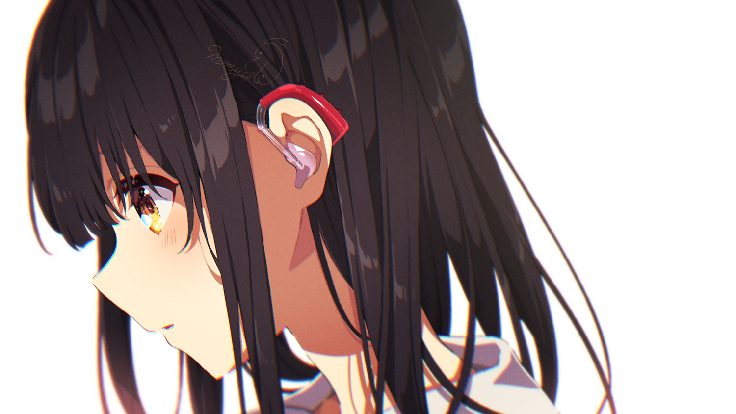 black_hair, blush, close, mamyouda, original, signed, yellow_eyes