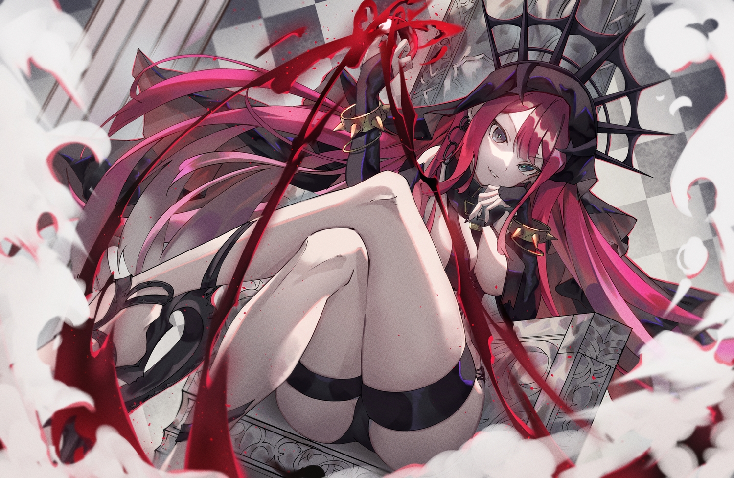 baobhan_sith_(fate), black_eyes, breasts, elbow_gloves, fate/grand_order, fate_(series), garter, gloves