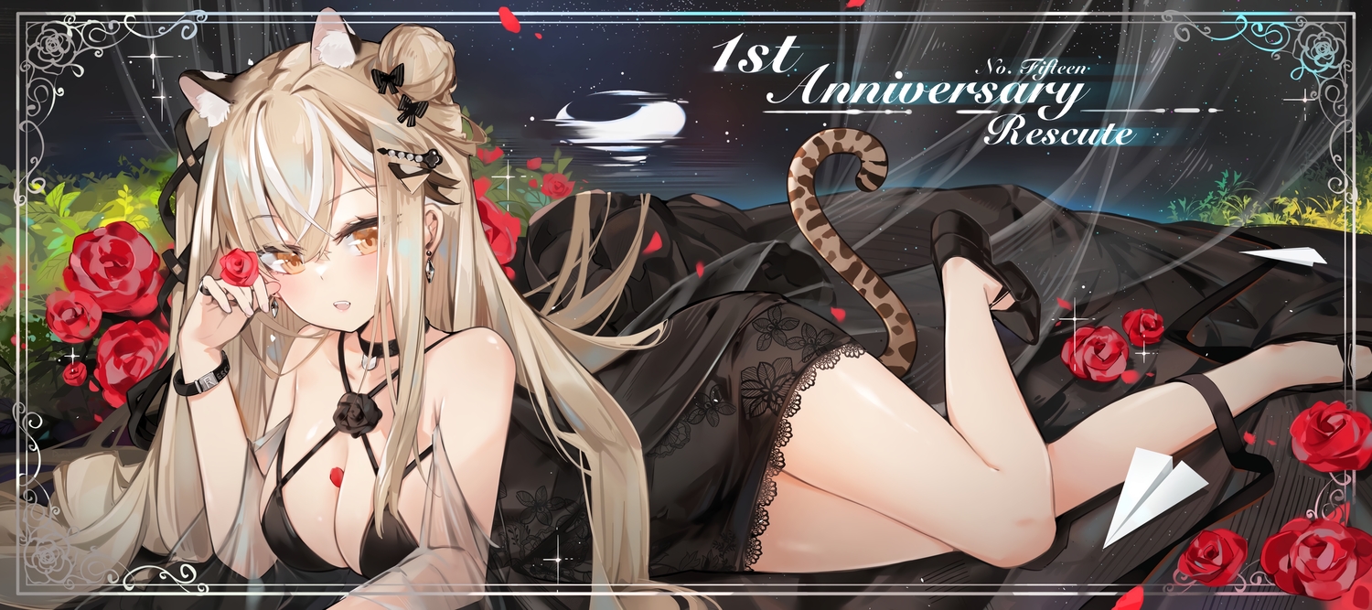animal_ears, blush, breasts, brown_eyes, brown_hair, catgirl, cleavage, dema_hmw