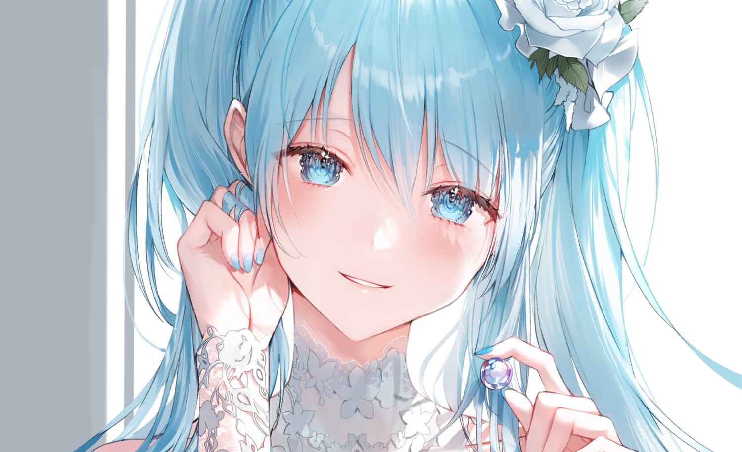 2sham, aqua_eyes, aqua_hair, blush, close, hatsune_miku, twintails, vocaloid