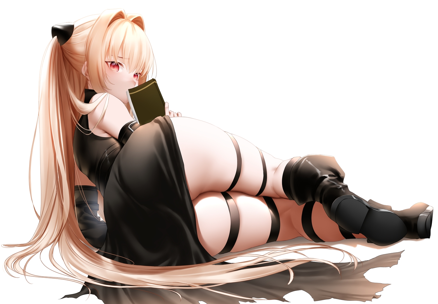 aliasing, blonde_hair, blush, book, dress, golden_darkness, long_hair, red_eyes, to_love_ru, white, zasshu