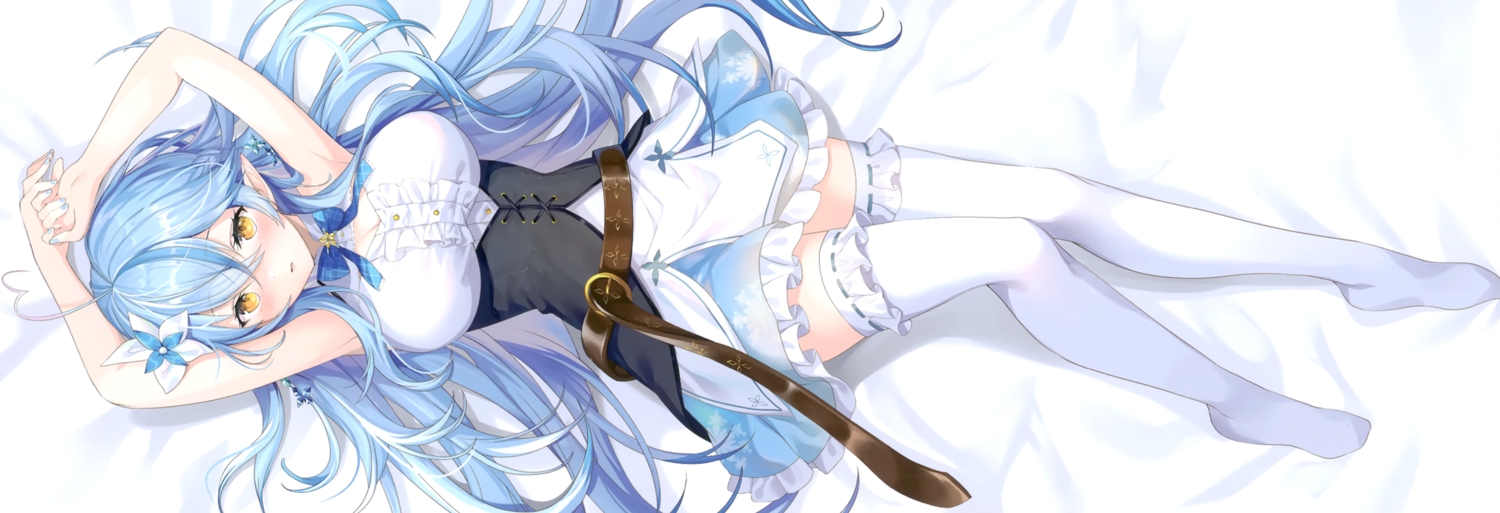 akamoku, blue_hair, blush, cropped, dress, hololive, long_hair, pointed_ears