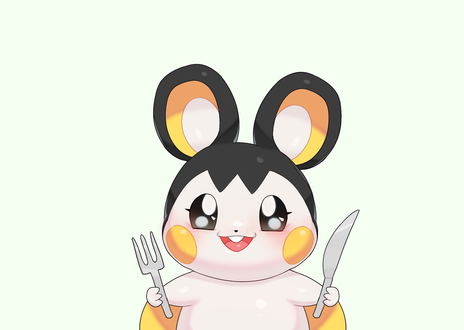 aliasing, black_eyes, cat_smile, close, drunkoak, emolga, green, no_humans