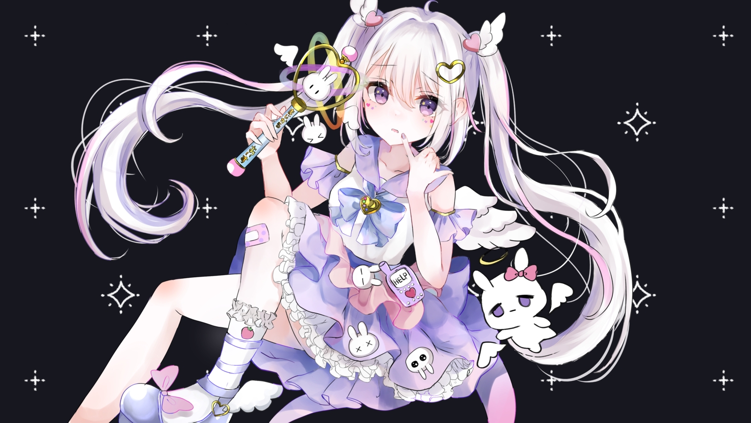 bandaid, black, bow, lolita_fashion, long_hair, original, purple_eyes, sakura_mochiko