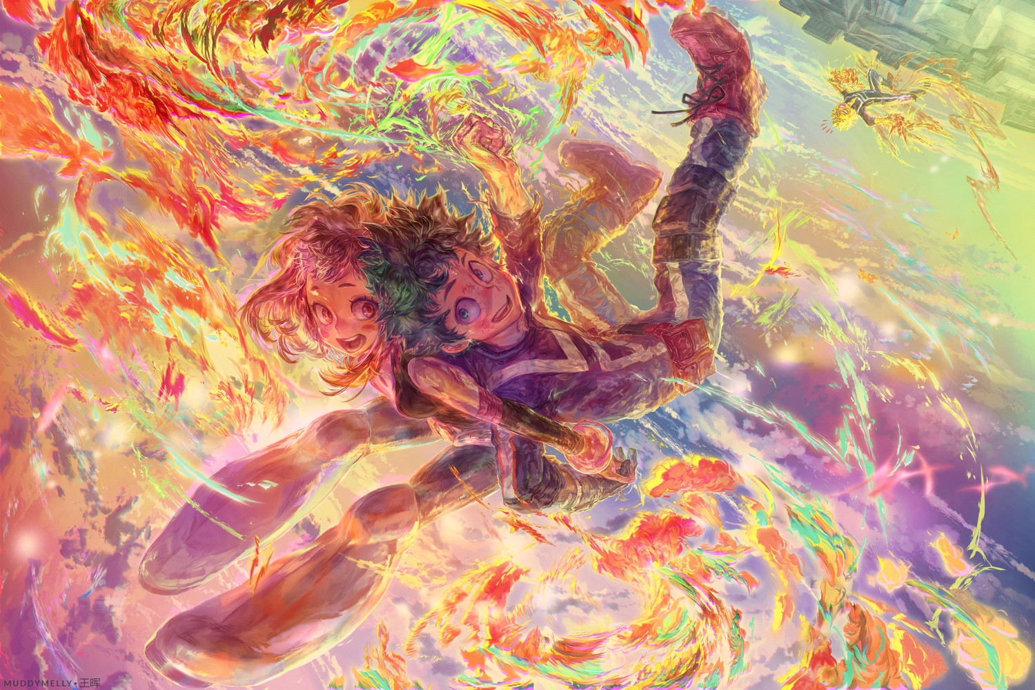 bakugou_katsuki, blonde_hair, boku_no_hero_academia, brown_hair, green_eyes, green_hair, male, midoriya_izuku