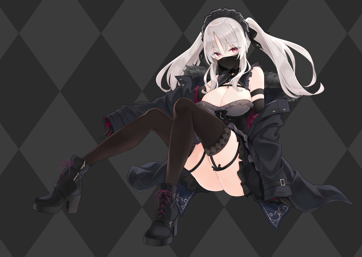 azuuru_(azure0608), boots, breasts, cleavage, collar, corset, dress, elbow_gloves