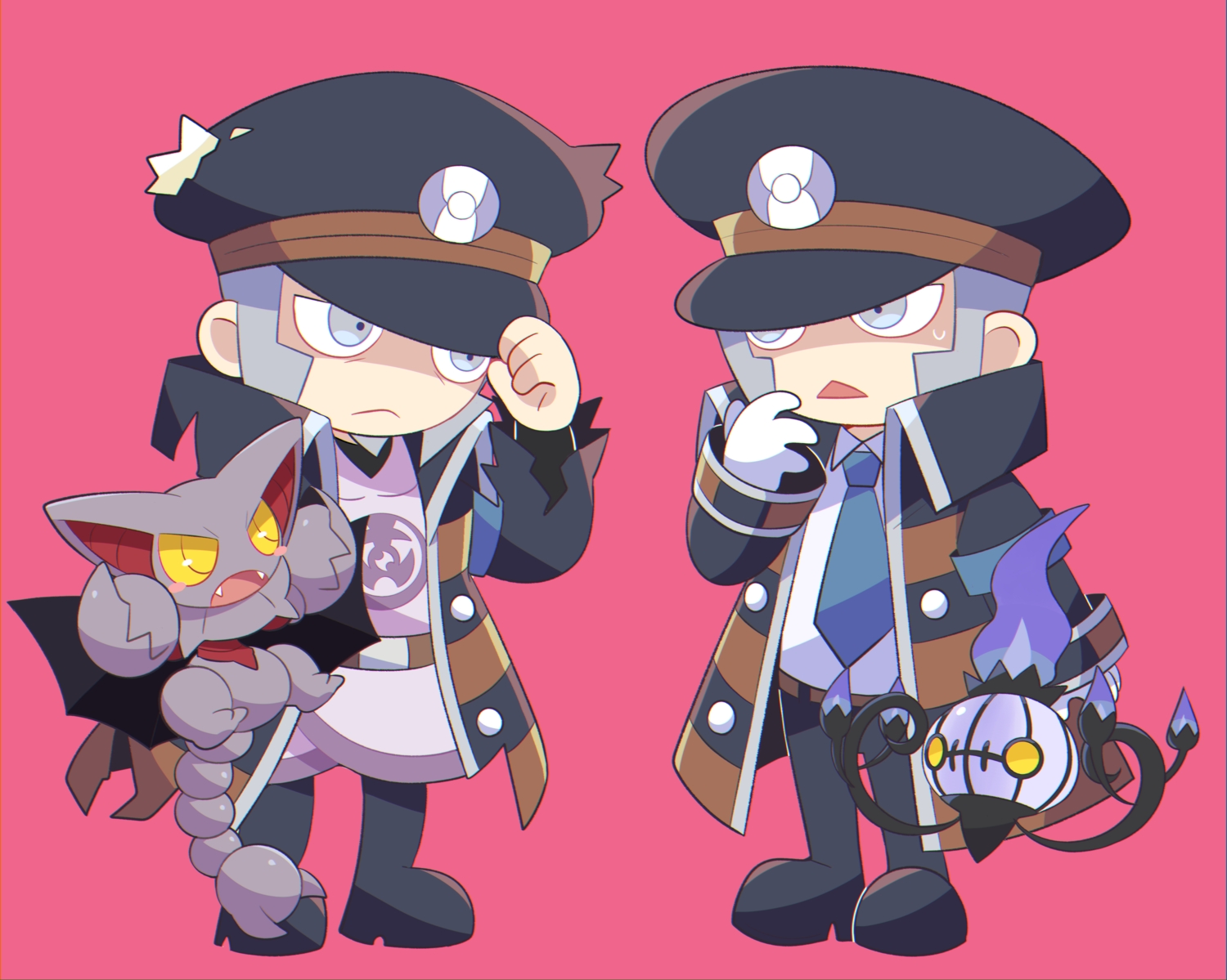 all_male, boots, chandelure, chibi, gliscor, gloves, gray_eyes, gray_hair