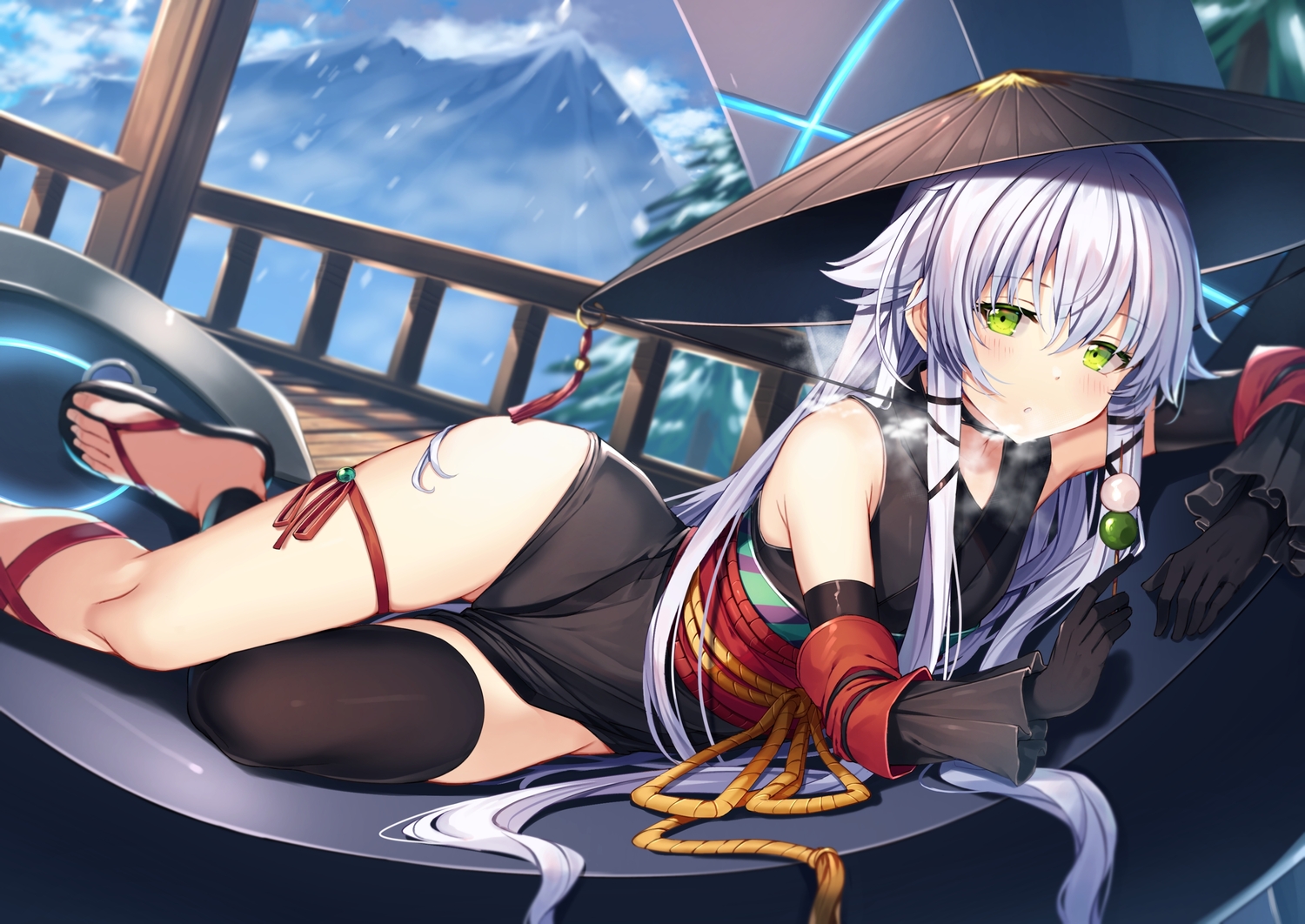 altina_orion, dress, flat_chest, food, gloves, gray_hair, green_eyes, gurasion_(gurasion)