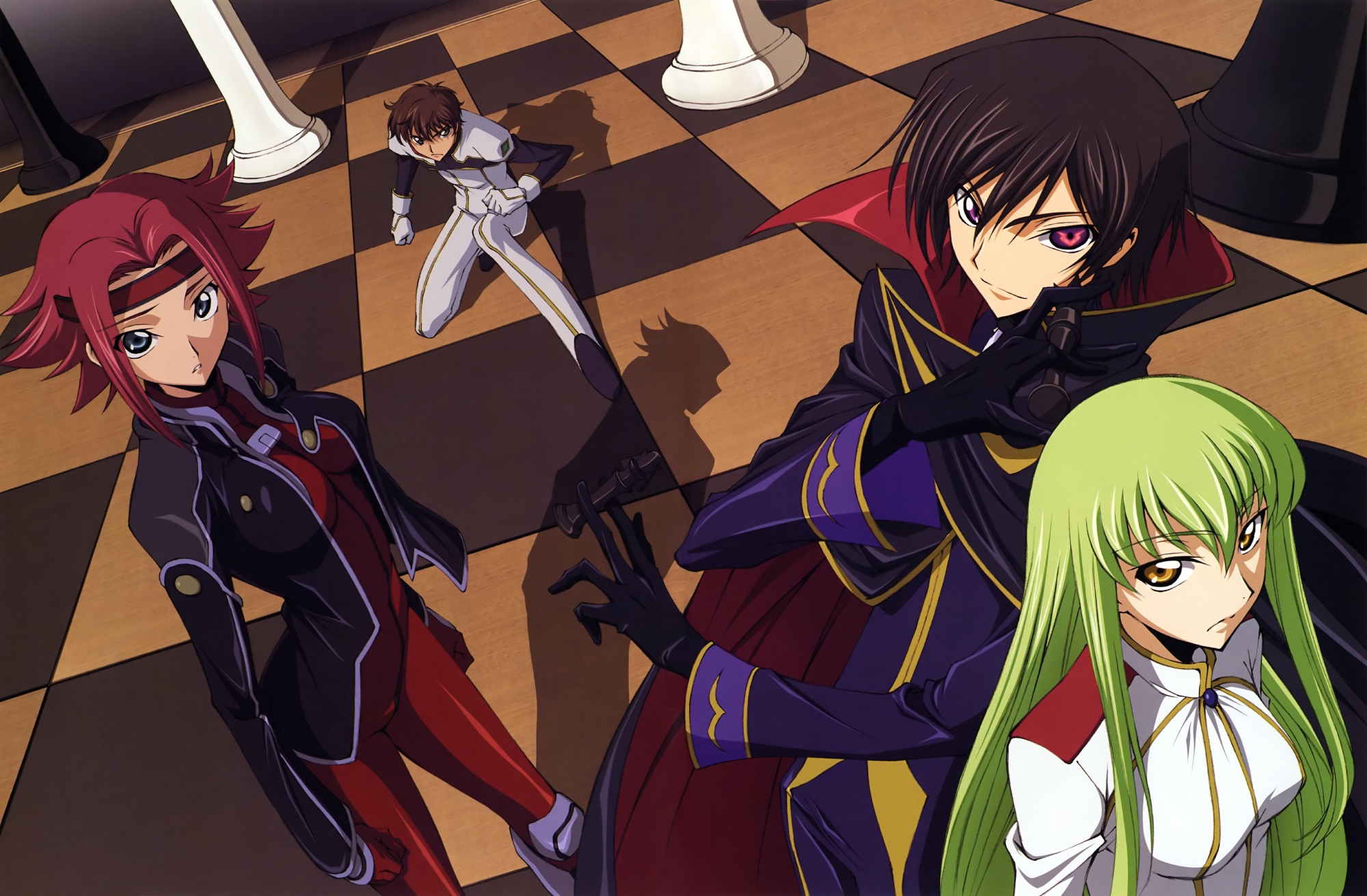 cape, cc, code_geass, green_hair, kallen_stadtfeld, kururugi_suzaku, lelouch_lamperouge, male