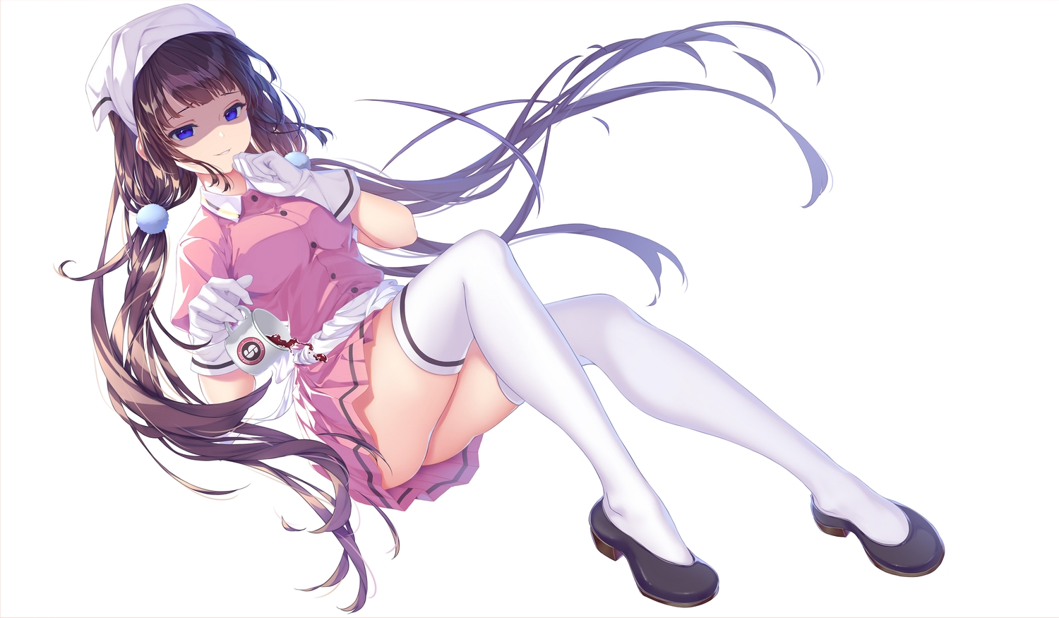 blend_s, blue_eyes, drink, gloves, headdress, kurenaiz, long_hair, sakuranomiya_maika