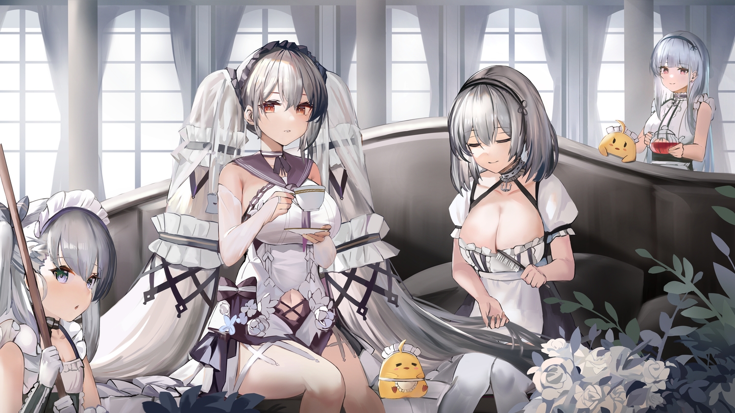 animal, anthropomorphism, apron, azur_lane, belchan_(azur_lane), belfast_(azur_lane), bird, breasts