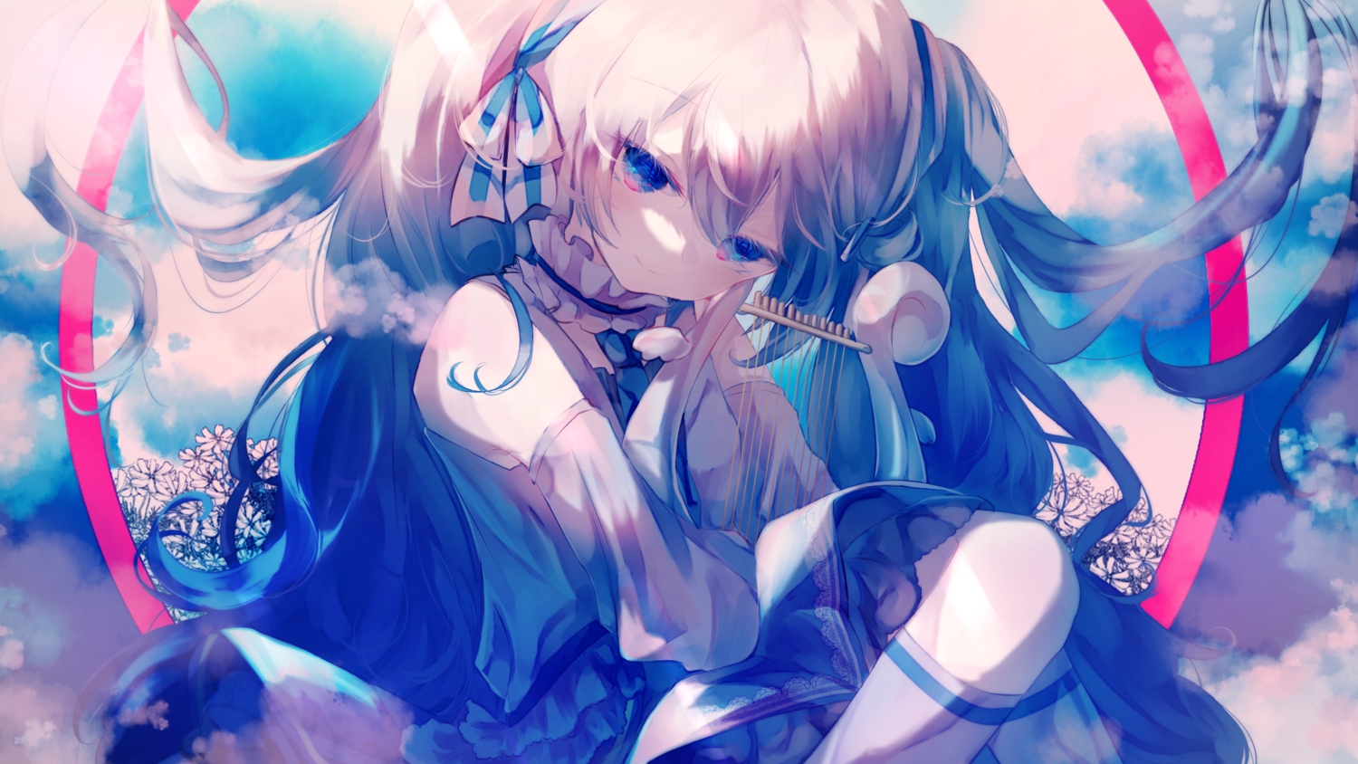 blue_eyes, fuyuzuki_gato, hatsune_miku, instrument, long_hair, polychromatic, vocaloid