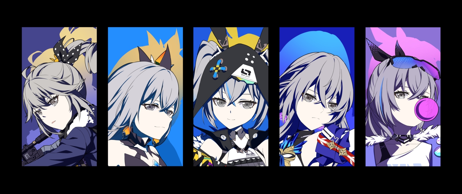 bronya_zaychik, candy, choker, gray_eyes, gray_hair, gun, honkai_impact, honkai_(series), hood, luyue, polychromatic, ponytail, sunglasses, weapon
